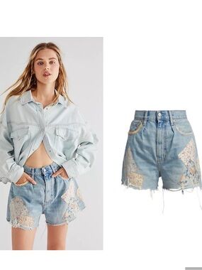 Free People Denimist Brooke Shorts in Patchwork Denim 28